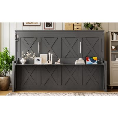 Full Size Murphy Bed with a desk, USB Charging Station, LED Lights