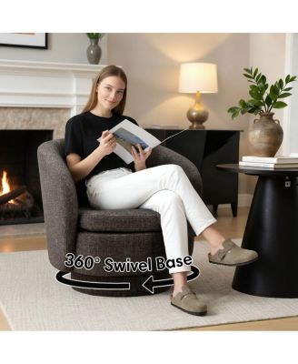 30.5 Swivel Barrel Accent Chair, Textured Fabric Round Armchair, 1 Pc