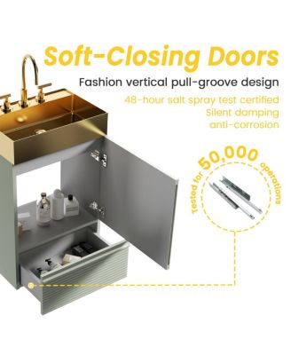 20" Freestanding Bathroom Vanity with Metal Vessel Sink, Modern Striped Cabinet with Drawer for Small Spaces