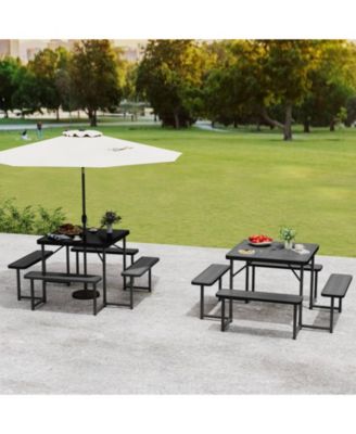 Square HDPE Outdoor Picnic Table and 4-Bench Set for 4-8 People