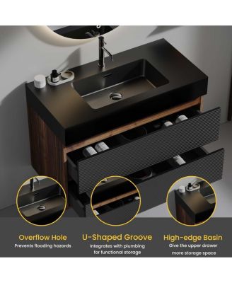 Wall Mounted Bathroom Vanity with Sink, Double Soft Close Drawers, Floating Mid Century Modern Storage