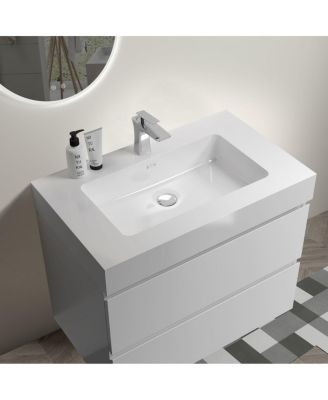 30" Wall Mounted Bathroom Vanity with Sink, Modern Minimalist MDF Floating Bathroom Vanity without Faucet, Pre-Assembled