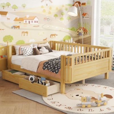 Full Wood Platform Bed with Rails