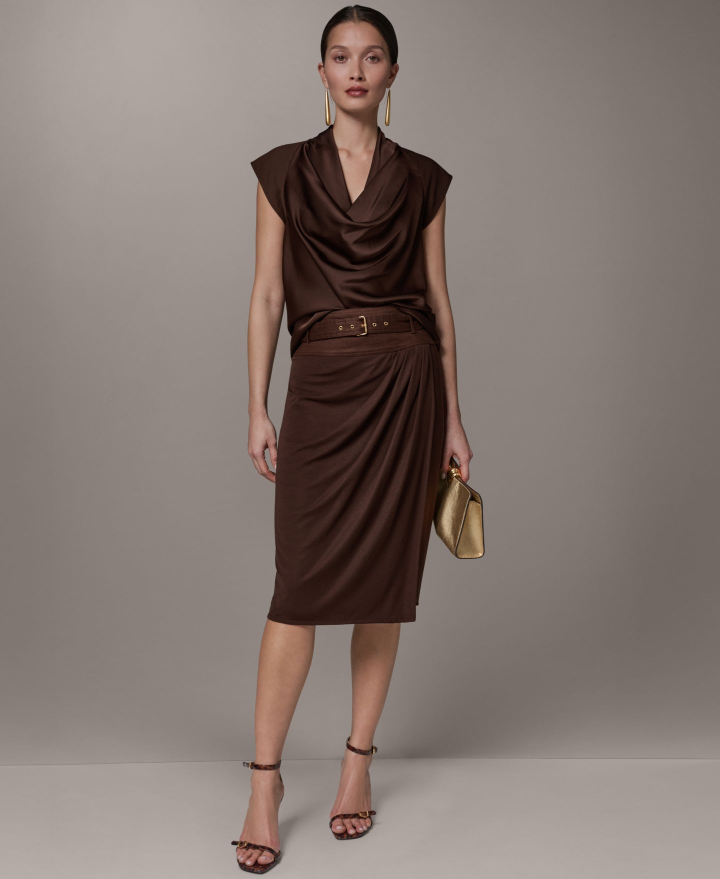 Женская юбка Donna Karan New York Belted Wrap Midi, цвет: Canyon — фото 7