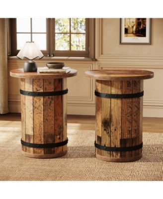 Round End Table, Industrial Side Table with Sturdy Base, 19.7-Inch Nightstand for Small Spaces, Living Room, Bed Room