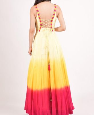 Women's Hand Tie-Dye Ombre Silk Maxi Sundress