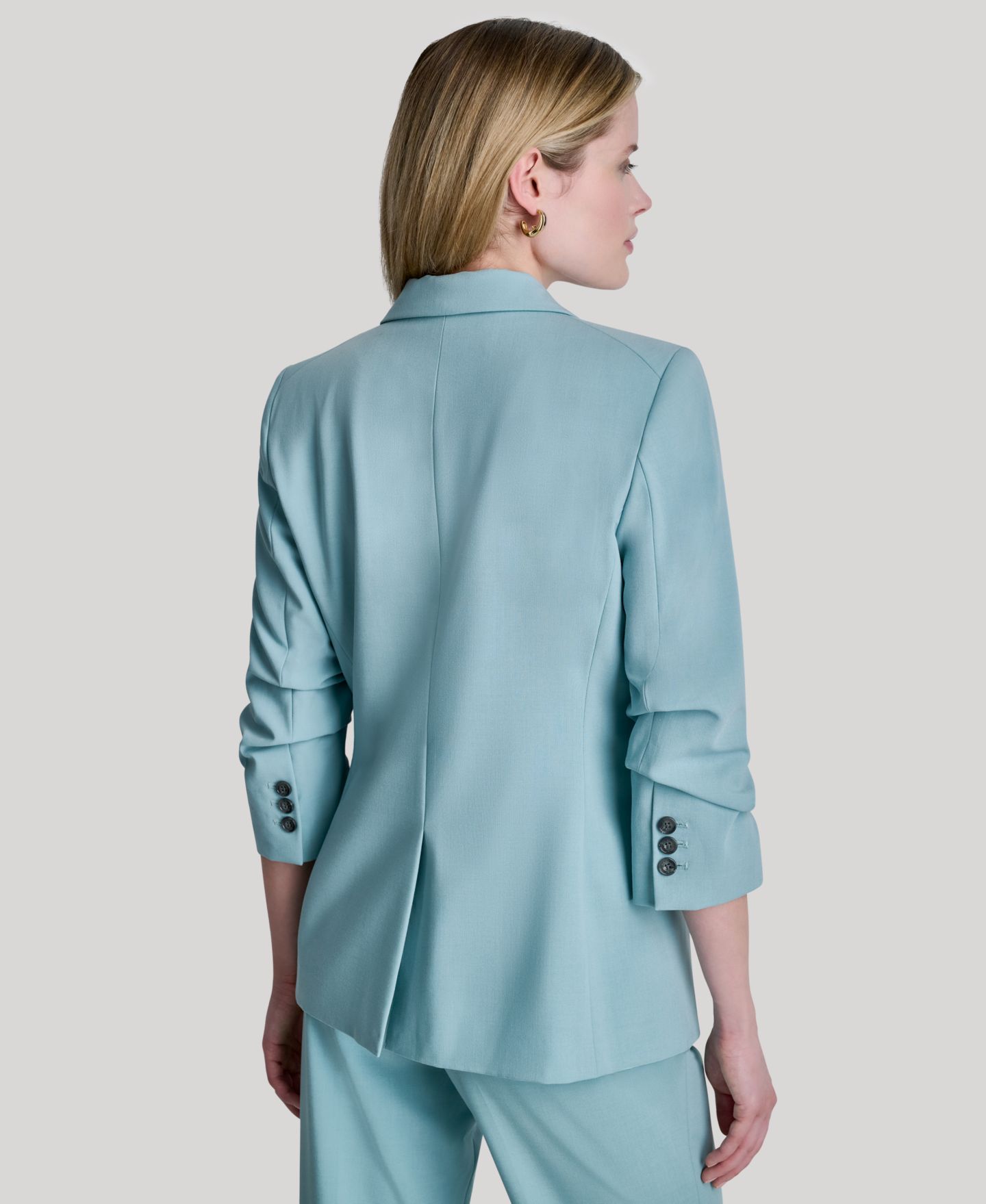 Женский пиджак DKNY Notch Collar Ruched-Sleeve Blazer, цвет: Синий — фото 2