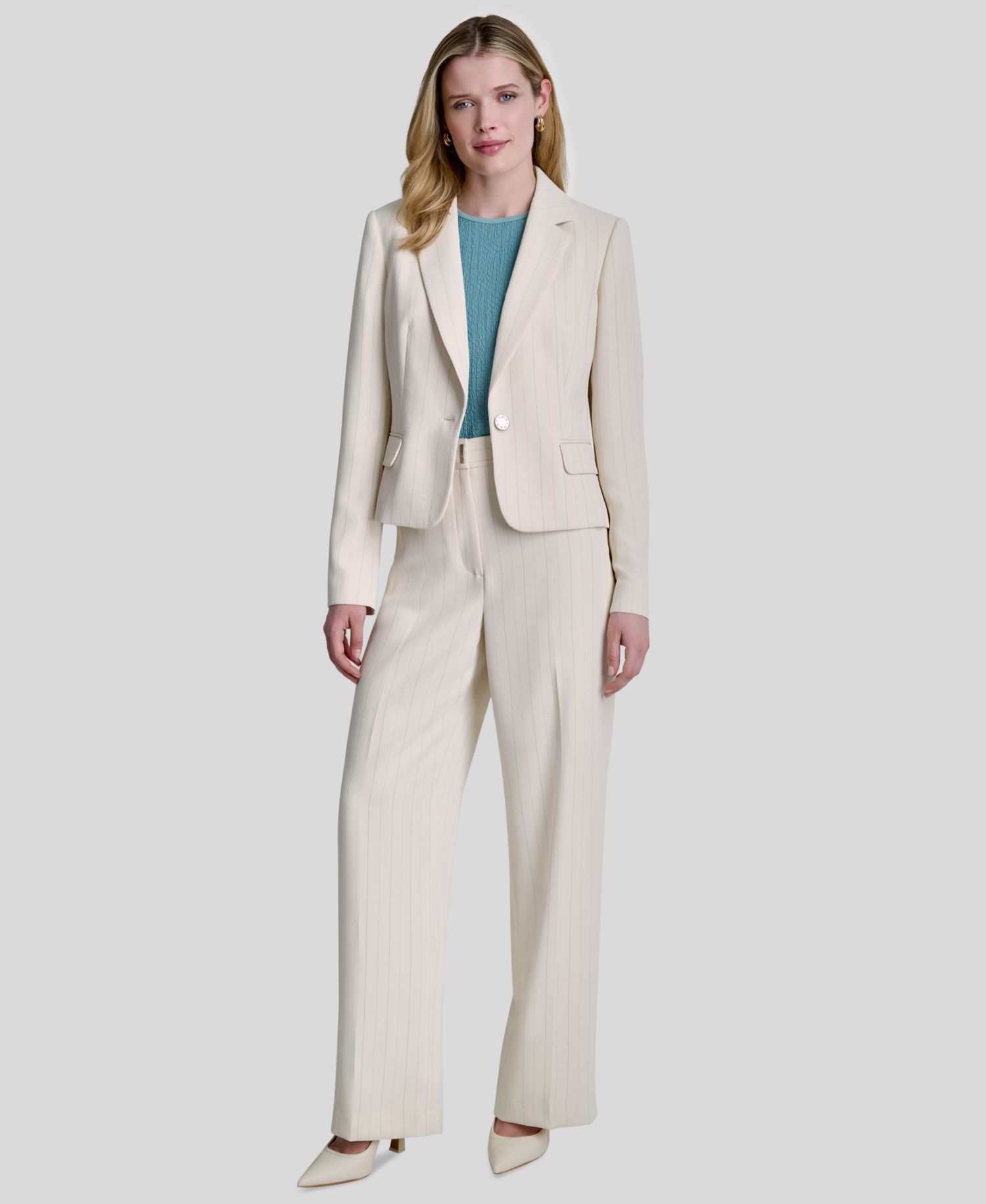 Women's Pinstriped Long-Sleeve Cropped Blazer