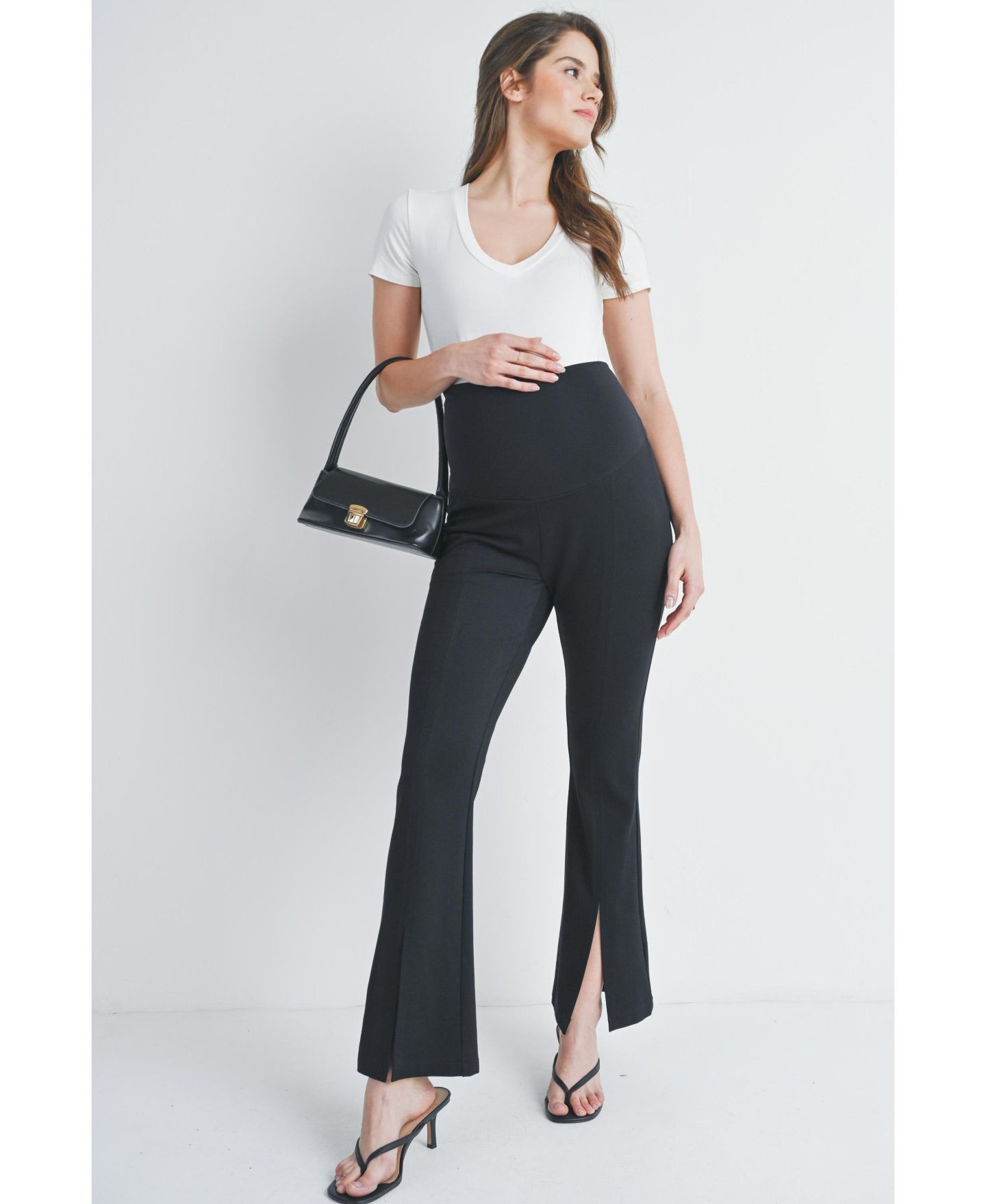 Женские брюки Hello Miz Maternity Over-the-Belly Flare Leg Pants with Front Slit — фото 4