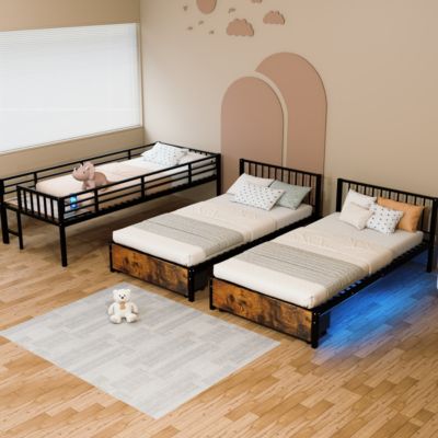 Metal Triple Bunk Bed, Separates to 3 Twins