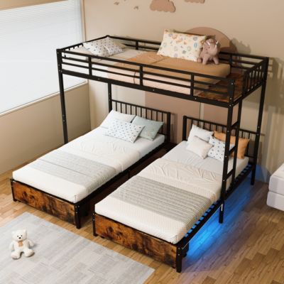 Metal Triple Bunk Bed, Separates to 3 Twins