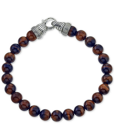 Esquire Men's Jewelry Red Tiger's Eye (8mm) Beaded Bracelet in Sterling Silver, Only at Macy's
