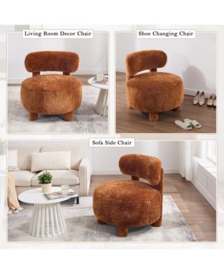 Fur Fabric Accent Chair, Upholstered Slipper Side Chair with Curved Backrest and Solid Wooden Legs for Living Room, Reading Room