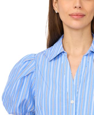 Women's Short-Sleeve Collared Midi Tiered Cotton Shirt-Dress