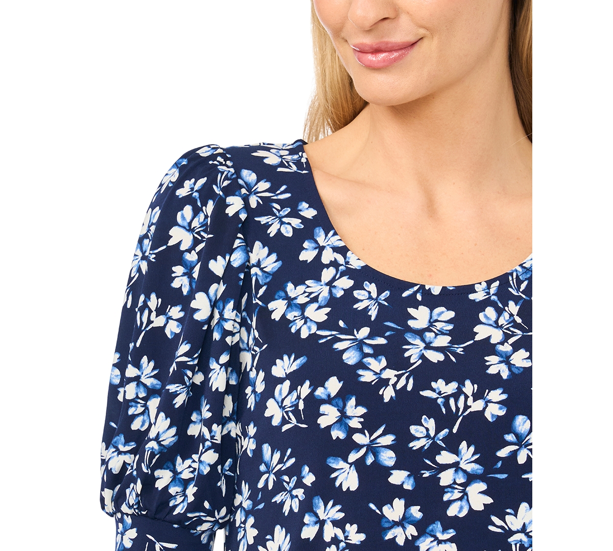 CeCe Women's Crewneck Shirred Short-Sleeve Top
