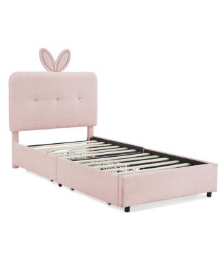Twin Rabbit Ear Upholstered Bed w/LED and 4 Drawers