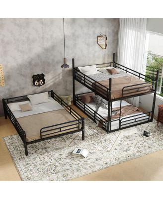 Metal Triple Bunk Bed with Guardrails