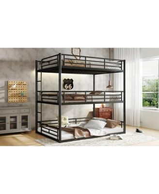 Metal Triple Bunk Bed with Guardrails