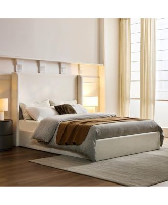 Carmen Ivory Wingback Platform Bed, Full, No Box Spring