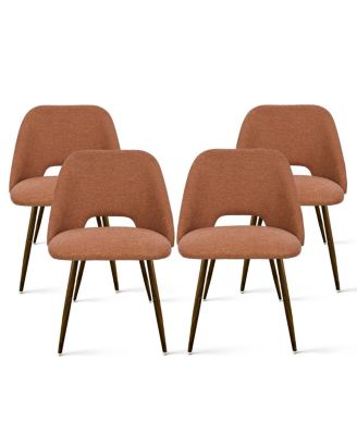 Set of 4 Upholstered Dining Chairs, Modern Fabric, Walnut Metal Legs