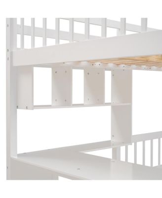 Full Over Twin Bunk Bed with Desk, Drawers and Shelves