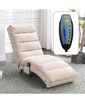 Luxury Upholstered Chaise Lounge Chair with Gentle Vibration Function, Linen Leisure Recliner Sofa for Living Room
