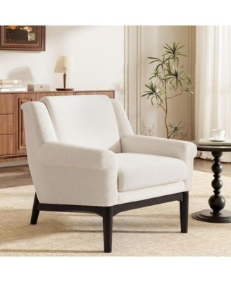 Modern Accent Chair, Mid-Century Modern Armchair, Upholstered Lounge Chair with Solid Wood Legs for Living Room