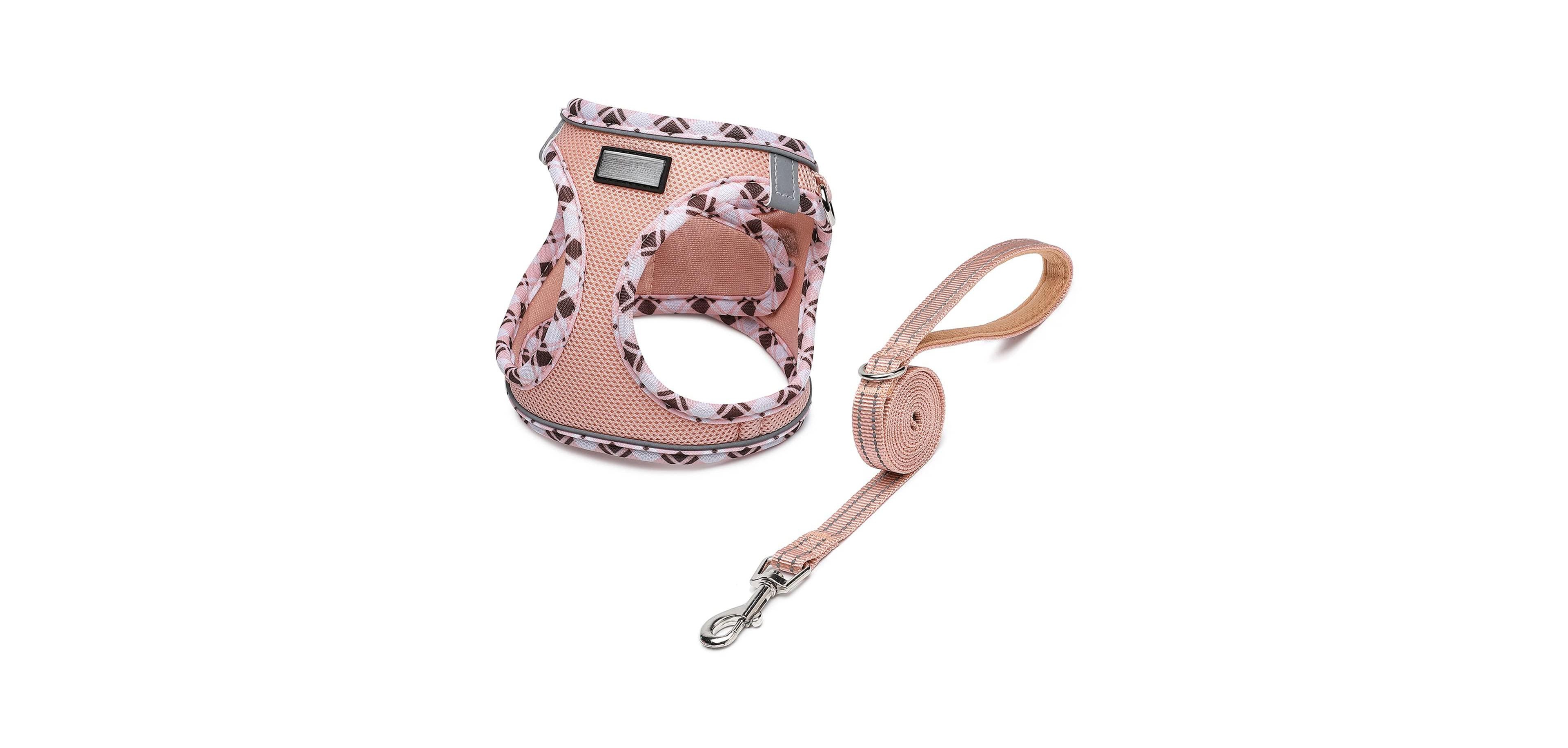 Aronkl Soft Mesh No-Choke Step-In Dog Cat Harness Leash Set Reflective Breathable for Small Pets