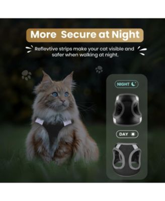 Escape Proof Cat Harness and Leash Set Adjustable Lightweight Soft Vest with Reflective Strip for Walking