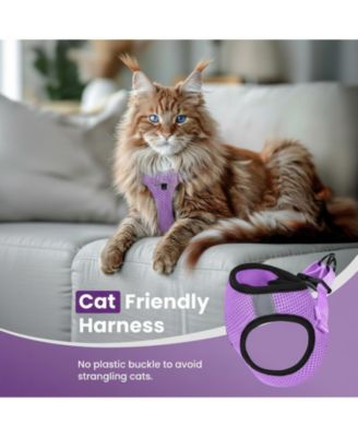 Escape Proof Cat Harness and Leash Set Adjustable Lightweight Soft Vest with Reflective Strip for Walking