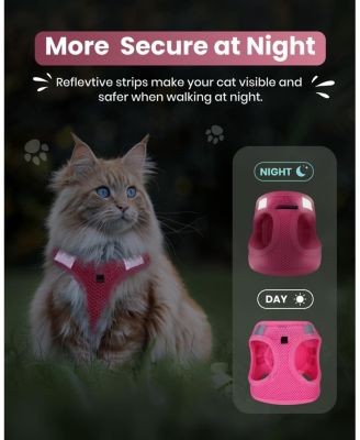 Escape Proof Cat Harness and Leash Set Adjustable Lightweight Soft Vest with Reflective Strip for Walking