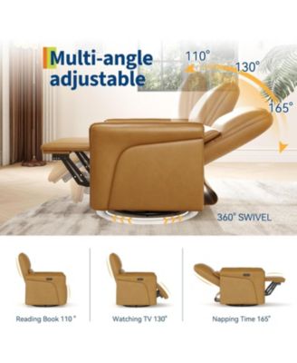 Leather Recliner Chair, 360degree(s) Swivel Power Rocker, Lumbar Support, USB, Footrest, Accent Chair