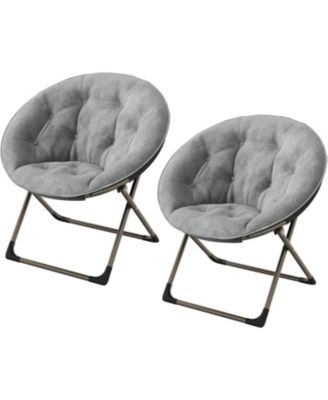 2-Piece Saucer Chair Set, Faux Fur Lounge Moon Chairs, Oversized Plush Foldable Seat, Bedroom, Dorm