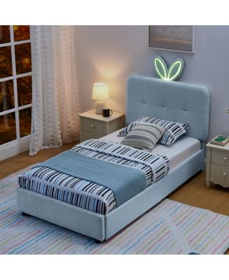 Twin Rabbit Ear Upholstered Bed w/LED and 4 Drawers