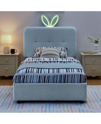 Twin Rabbit Ear Upholstered Bed w/LED and 4 Drawers