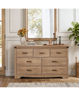 Farmhouse 7-Drawer Dresser, Oak Storage Organizer