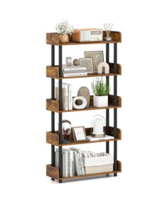 5-Tier Open Bookcase with Industrial Storage Unit
