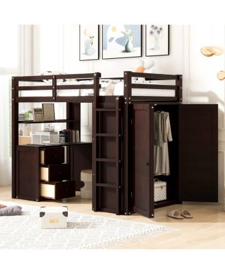  Loft Bed w/Drawers, Desk, Wardrobe - Espresso