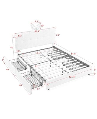 Kids Upholstered Bed w/ Rabbit Headboard, LED and Drawers