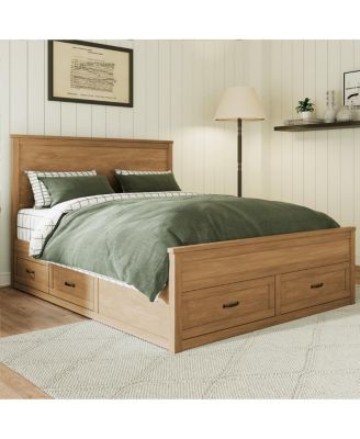 Wood Storage Bed w/ 6 Drawers, No Box Spring Needed