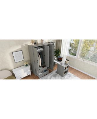 2-Door Wardrobe w/Hanging Rod, Desk and Drawers