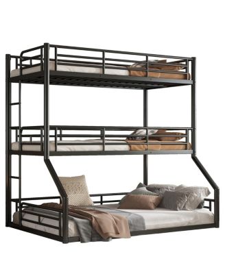 Metal Triple Bunk Bed with Guardrails