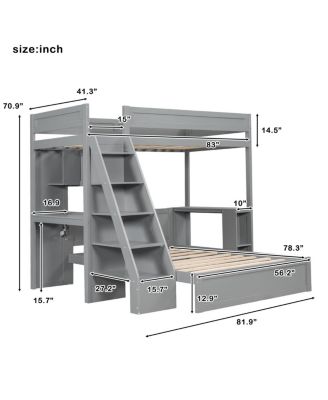  Twin XL Over Full Bed with Desk and USB