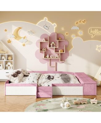 Velvet Daybed w/ Stairs and Storage Ottoman