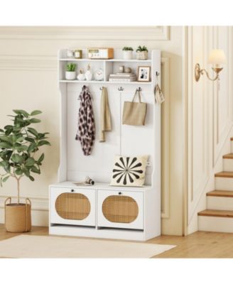 4-in-1 Entryway Hall Tree with Coat Rack, Shoe Bench and Flip Drawers