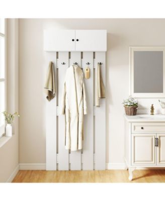 Wall Mounted Entryway Coat Rack with Storage Cabinet and 5 Hooks