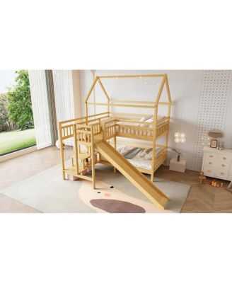House Bunk Bed with Slide and Storage Stairs