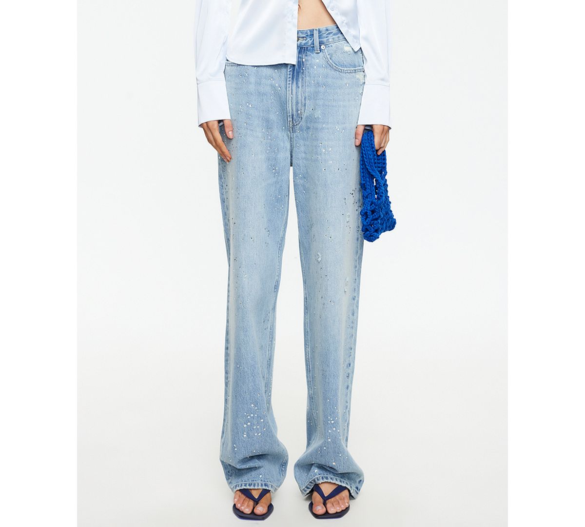 Lioness Women's Diamante Straight Cotton Jeans view 1 — MAYCSS fashion products