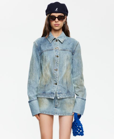 Женские куртки Lioness Women's The Bronx Spread Collar Button-Front Cotton Denim Jacket