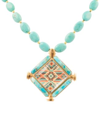 Native Weave Blue Turquoise Golden Pendant Necklace